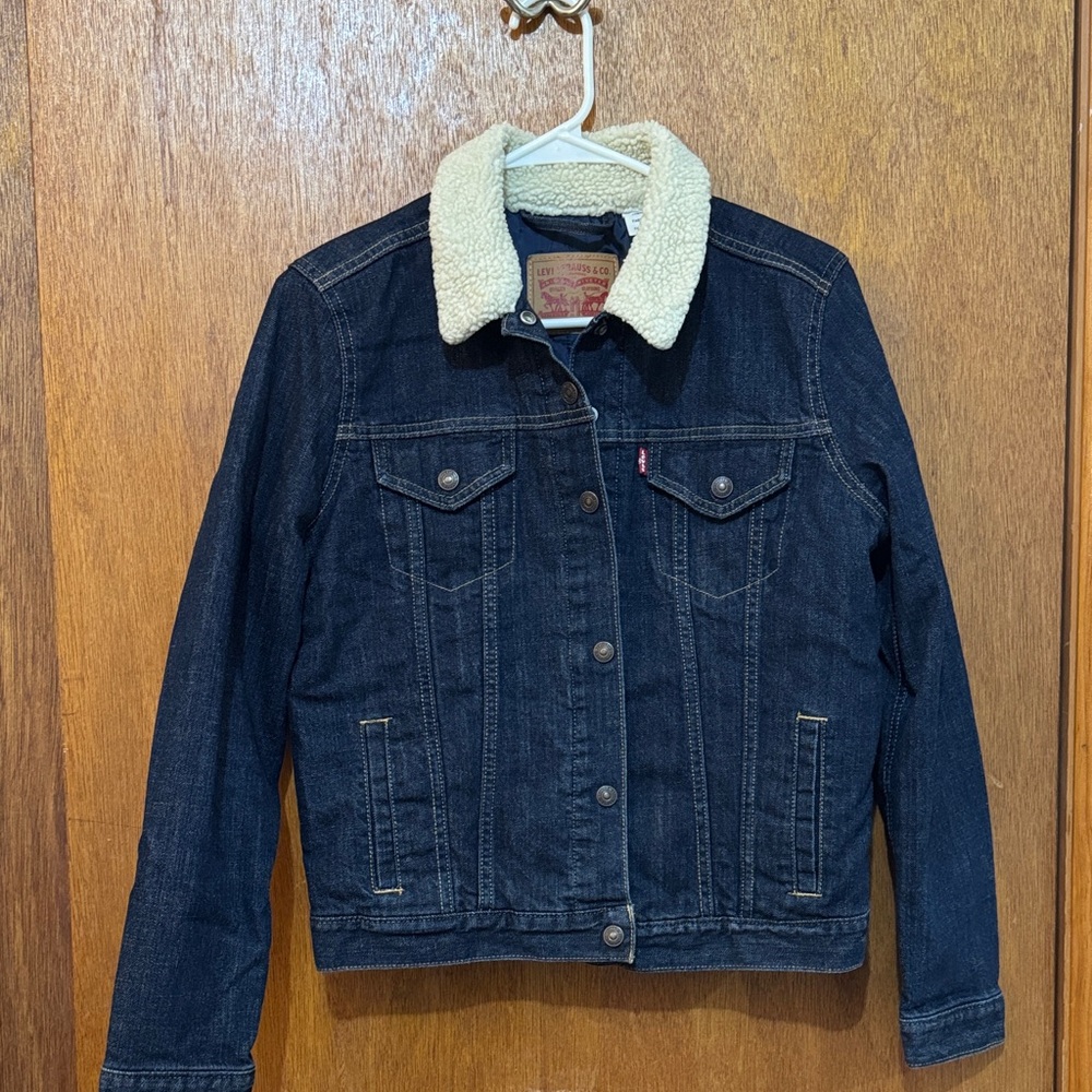 Levi's Dark Blue Denim Jacket with Cream Sherpa Collar